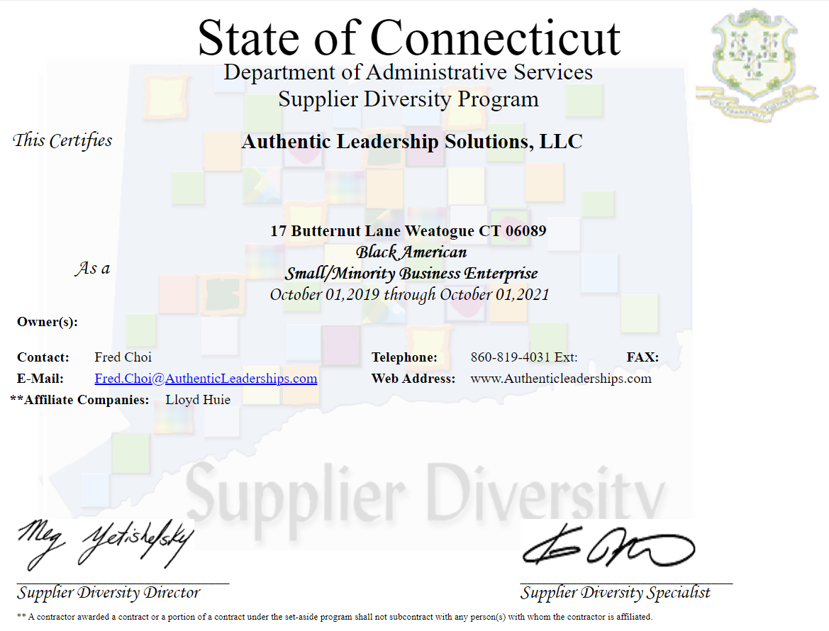 Certified by State of Connecticut